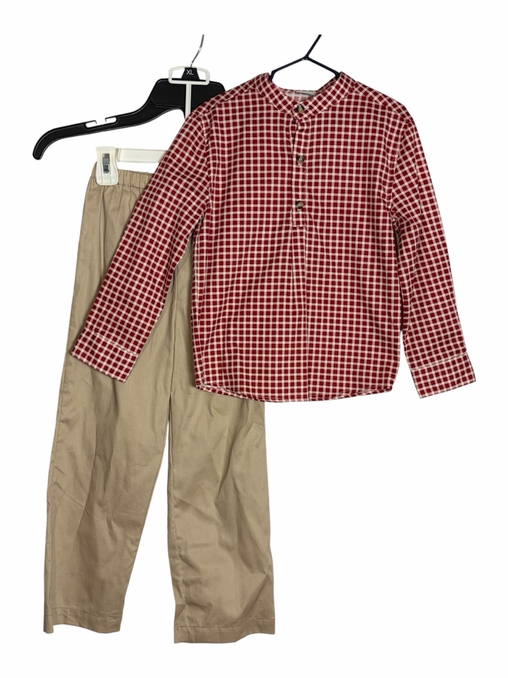 NEW Edgehill Collection Boy 2-Pc Outfit Set Size 6 Gingham Henley Khaki Pants